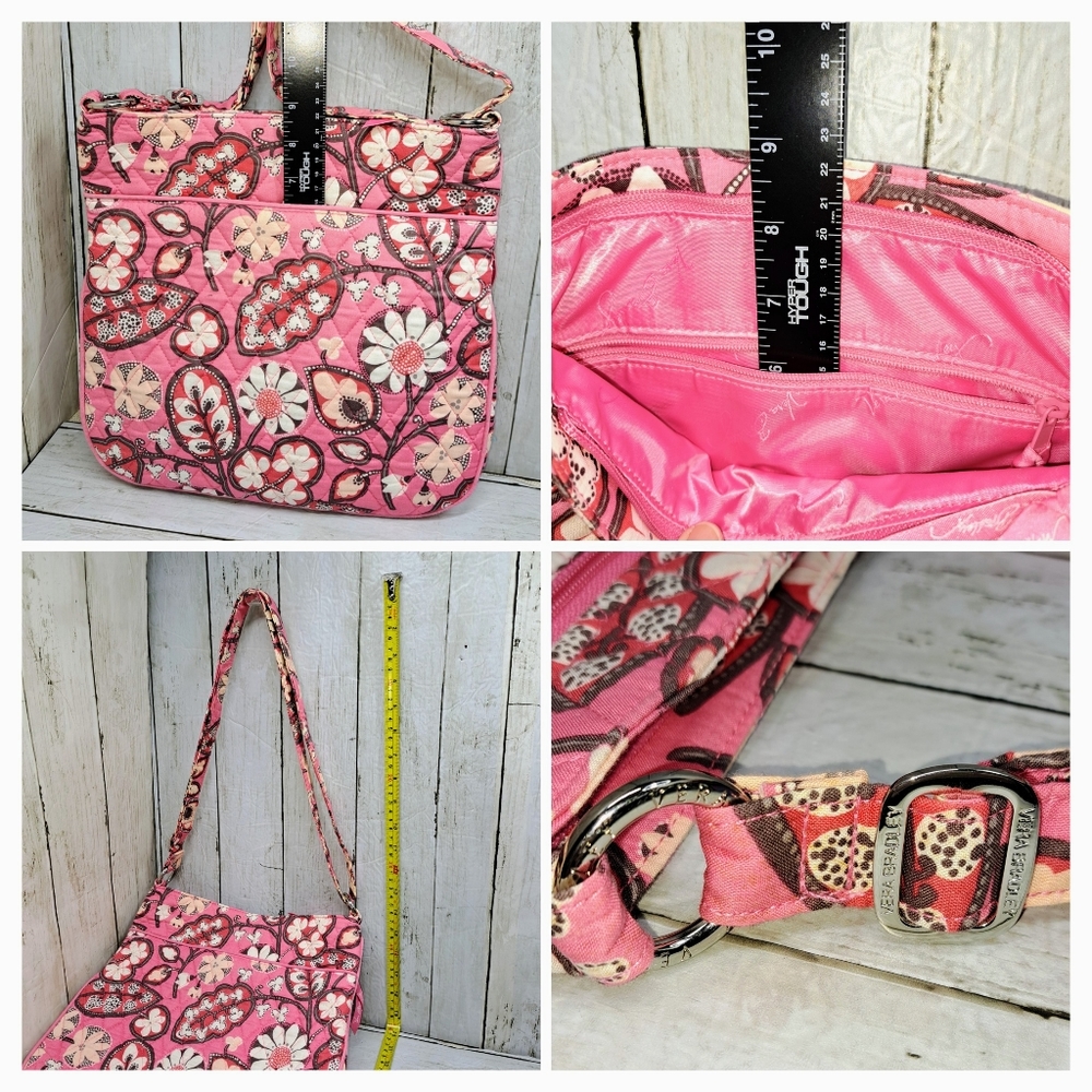 Vera Bradley M/Lrg 12"t Pink Floral Hipster ZipTop MultiPocket Crossbody Retired - Picture 9 of 12